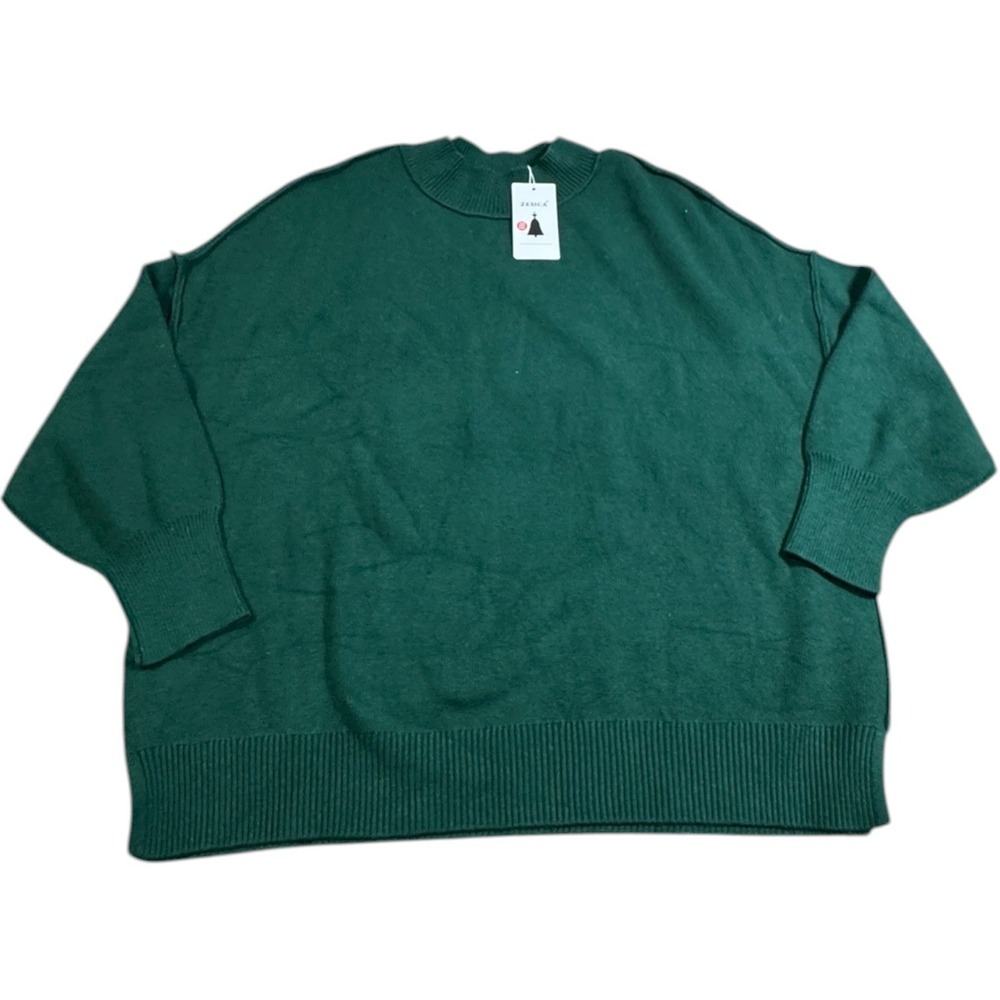 ZESICA Womens Plus Size Oversized Knit Sweater Long Sleeve Green XXL